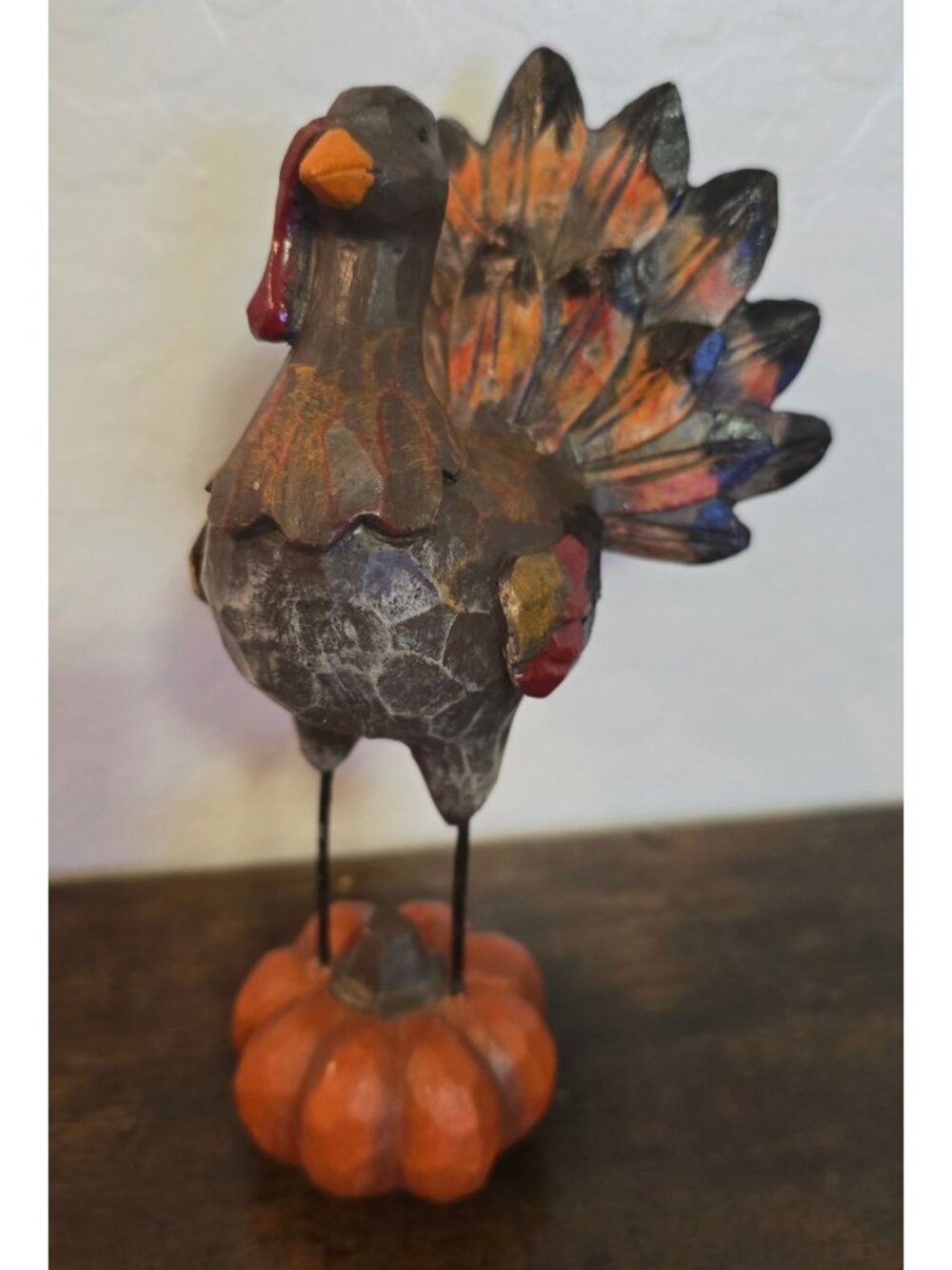 Set of 2 Turkey Figurines On Pumpkin Bases Fall Harvest Thanksgiving - Picture 12 of 15
